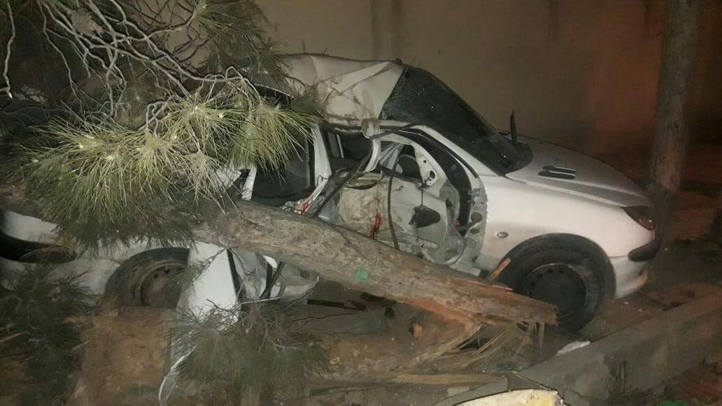 مصدومیت دو نفر در حادثه تصادف خودرو با درخت