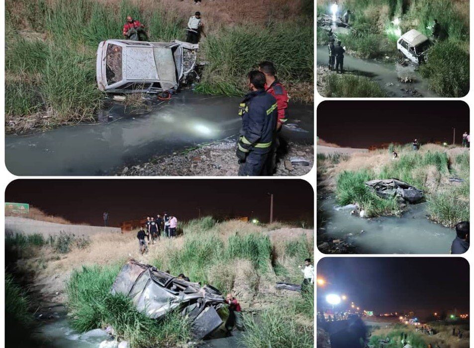 تصادف منجر به سقوط دو خودرو در کمربندی شیراز