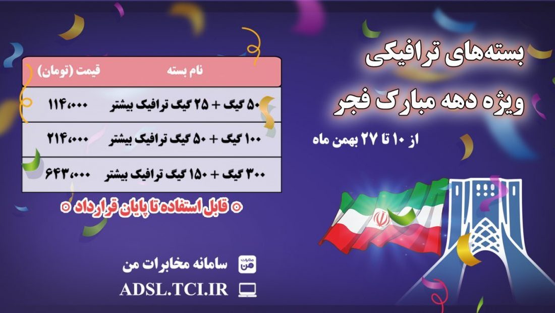 مخابرات بسته‌های اینترنت ویژه دهه فجر با پنجاه درصد حجم اضافه ارائه می‌کند